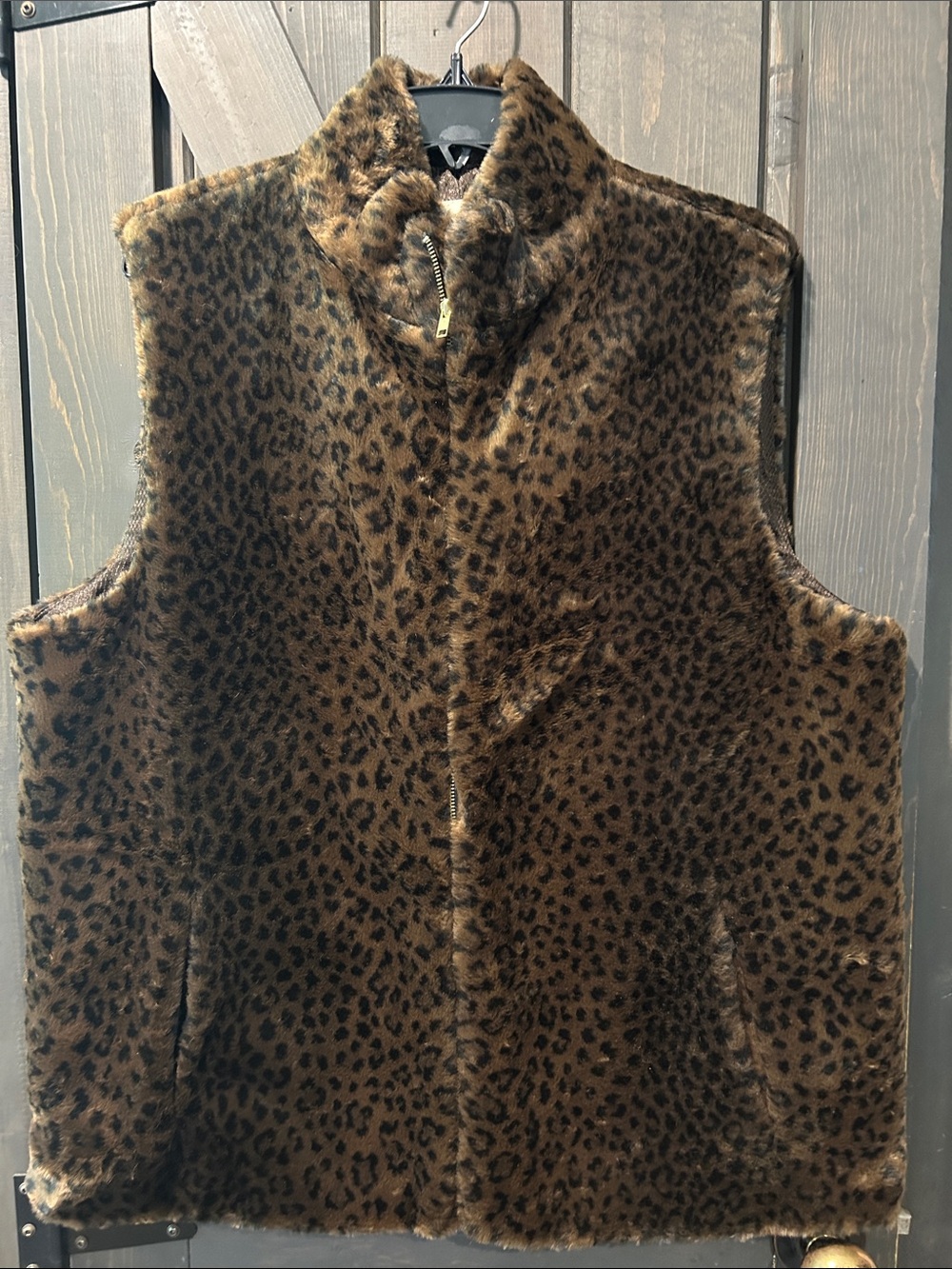 Vintage Lorovi Leopard Print Faux Fur Vest - Brown